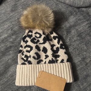 Leopard Print Beanie with Pom Pom